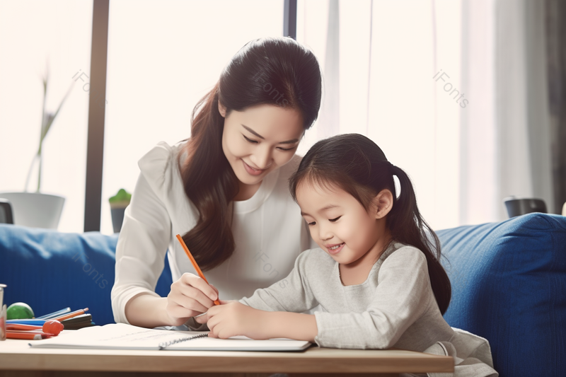 母女居家画画露出幸福的微笑高清摄影图,高清,摄影图,摄影图片,图片大全,摄影图免费下载